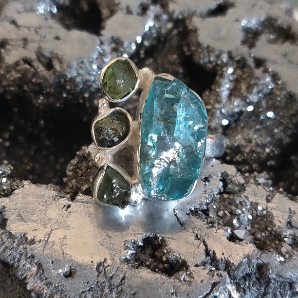 Jewelry - Aquamarine and Moldavite Sterling Silver Ring